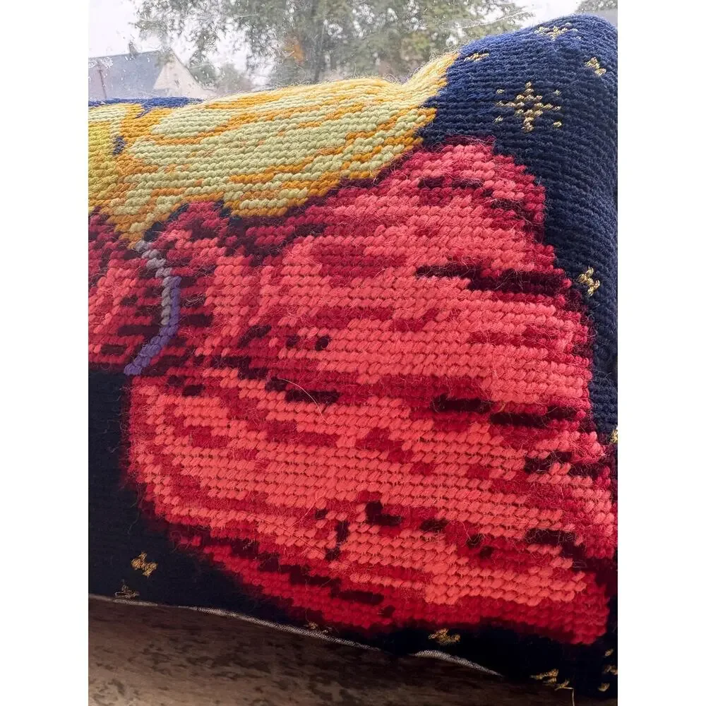 Vintage Needlepoint Christmas Pillow—Mid Century—Angel Holiday Decor